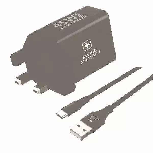 Swiss Military 45W Gan Super Charger | USB A to USB C Cable