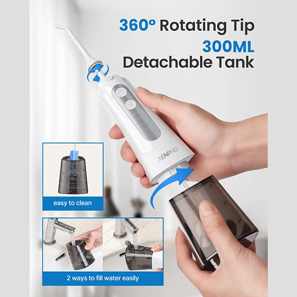 RENPHO 300ml Waterproof Dental flosser, Oral Irrigator Cordless Water Flosser Rechargeable
